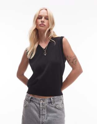 ARKET - Top senza maniche nero in maglia leggera con scollo a V - view 1