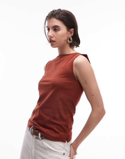 ARKET - Top senza maniche rosso ruggine in jersey con scollo a barchetta - view 1