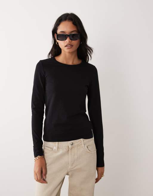 ARKET - top slim fit de manga larga elástico en negro, 4 de 4