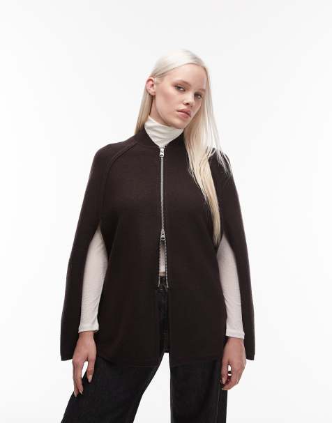ARKET - Top zippé façon cape en pure laine - Marron foncé - view 1