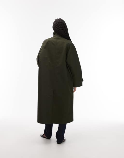 ARKET - Trench al polpaccio in cotone cerato color verde oliva, 4 di 4