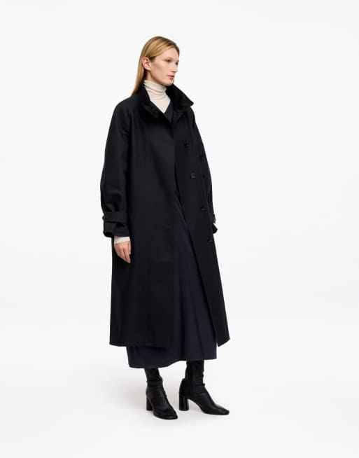 ARKET trench long en coton ciré à col montant avec détail de col intérieur en velours côtelé noir, 4 de 4