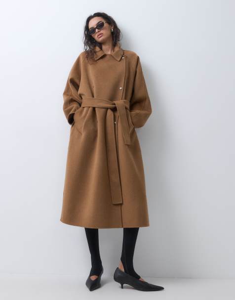 ARKET trenchcoat met wol en ceintuur in lichtbruin - view 1