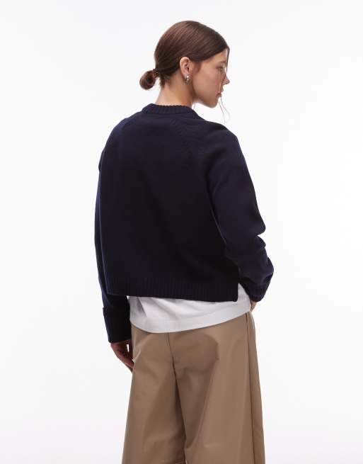 ARKET - Trui van wol met ronde hals in marineblauw, 4 van 4