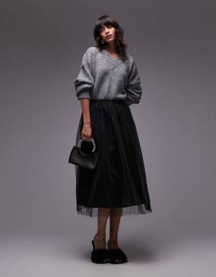 tulle layered midaxi skirt in black