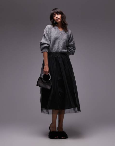 Arket tulle layered midaxi skirt in black - view 1