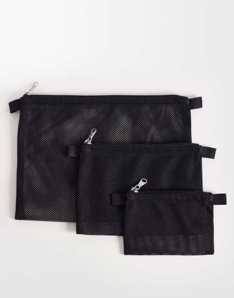 ARKET unisex 3 pack of mesh toiletry bags in black - view 1