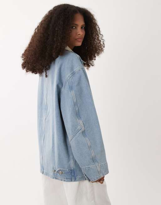ARKET utility denim barn jacket with cord collar in blue, 4 of 4