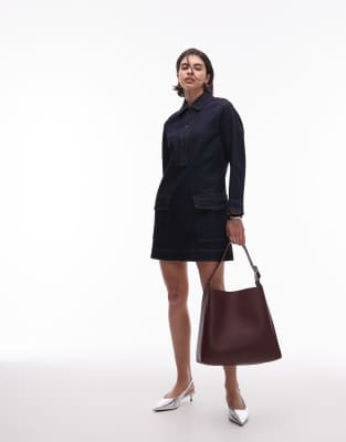 Arket Utility Denim Mini Dress With Patch Front Pockets