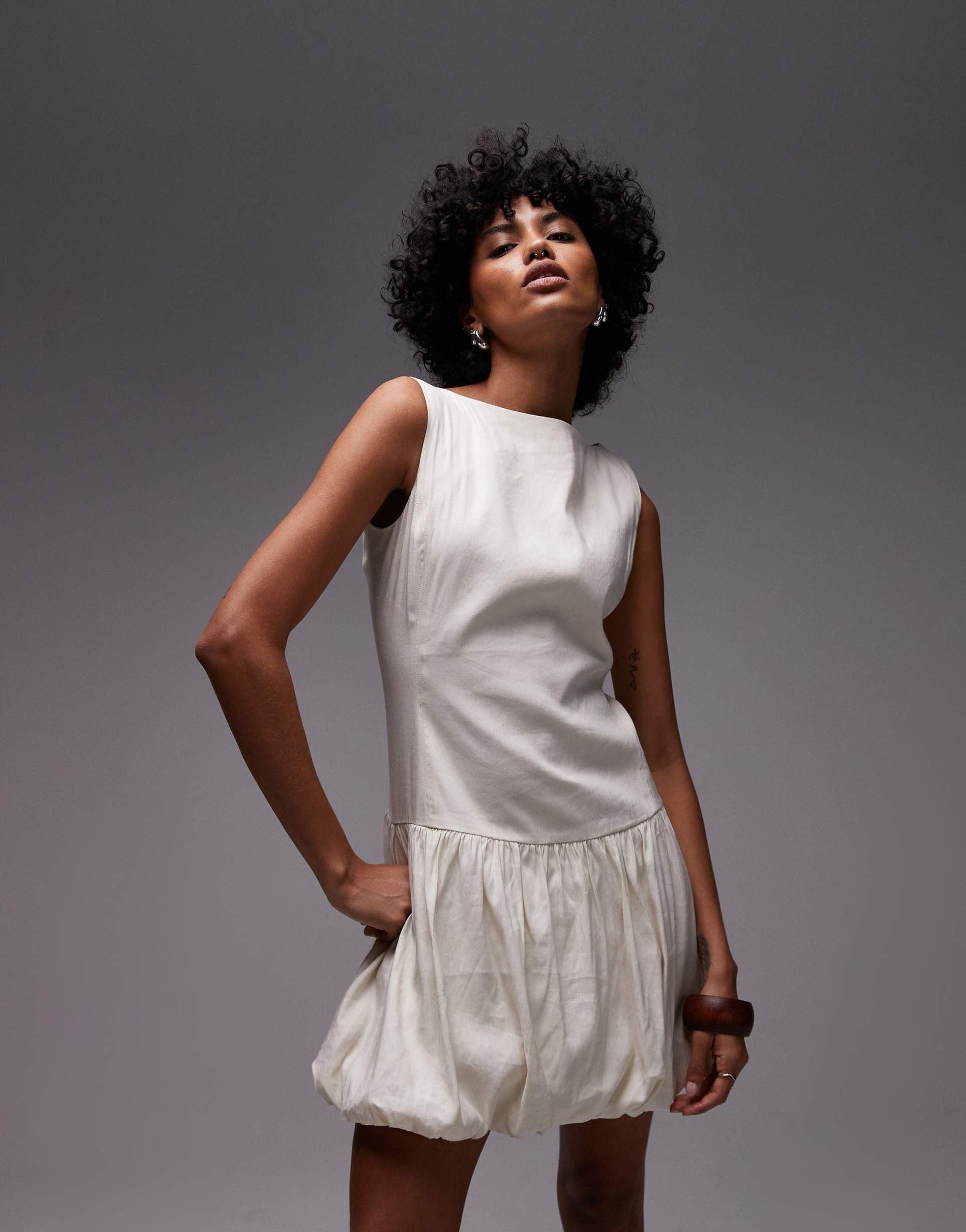arket v back bubble hem mini dress in cream