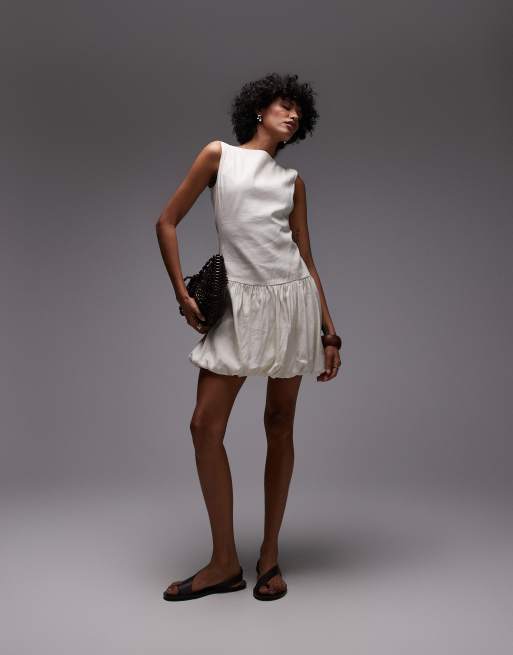 ARKET v back bubble hem mini dress in cream | ASOS