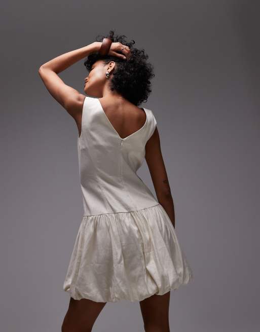 ARKET v back bubble hem mini dress in cream, 3 of 4