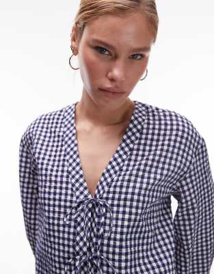 Arket V-neck Blouse With Bow Tie Front In Blue