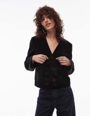 Arket Velvet Top With Bow Front Detail In Black