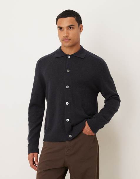 ARKET - Vest van zuiver wol met knoopsluiting aan de voorkant en polokraagje in marineblauw - view 1
