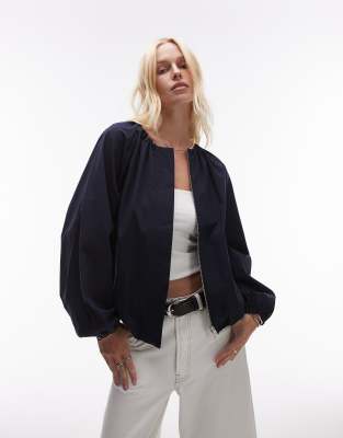 ARKET - Veste bouffante en pur coton avec ourlet boule avec cordon de serrage - Bleu marine