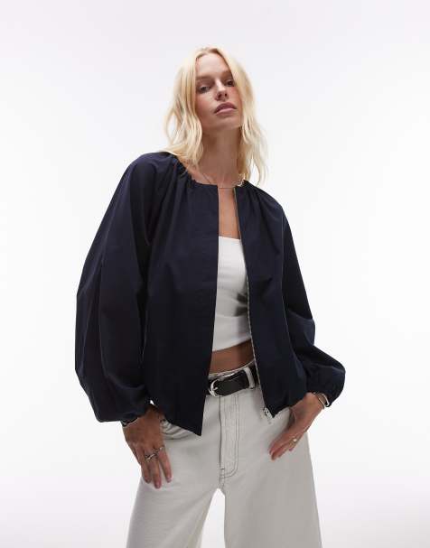 ARKET - Veste bouffante en pur coton avec ourlet boule avec cordon de serrage - Bleu marine - view 1