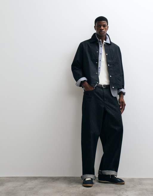 ARKET veste courte en coton ciré avec col en velours côtelé contrastant noire, 4 de 5