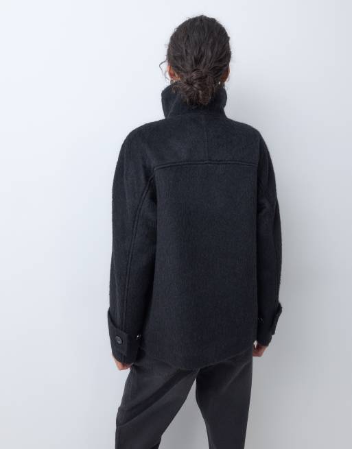 ARKET veste courte en mélange de laine à carreaux à boutonnage simple noire, 4 de 5