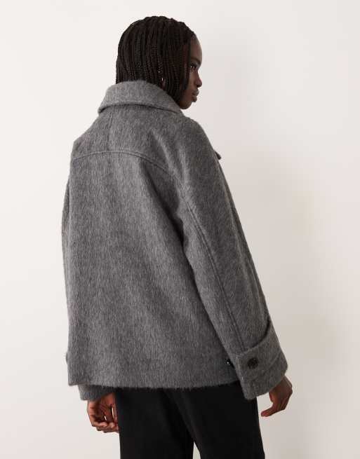 ARKET veste courte en mélange de laine à carreaux, à simple boutonnage, grise, 3 de 4