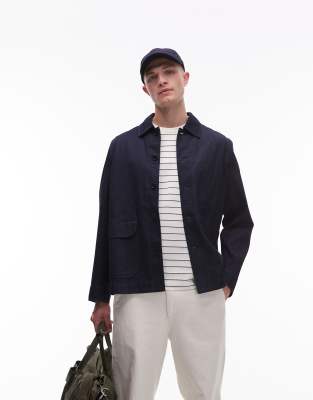 ARKET - Veste en jean coupe décontractée minimaliste - Bleu foncé délavé