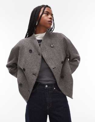 ARKET - Veste en laine mélangée à carreaux avec col châle montant - Noir et blanc-Multicolore