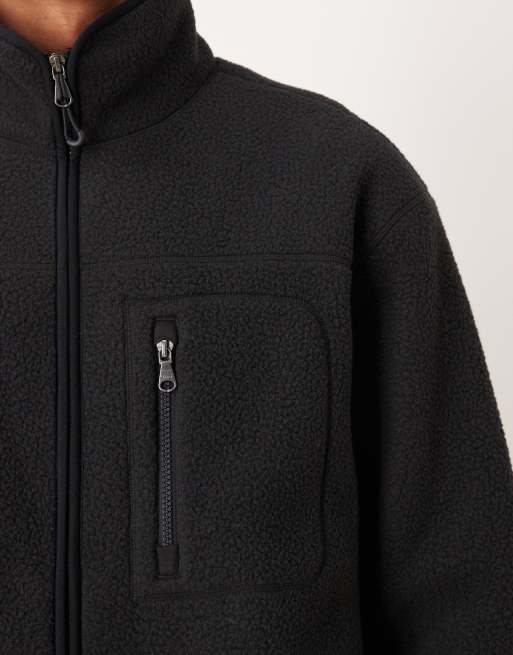 ARKET - Veste en polaire duveteuse avec fermeture éclair double sens et poche à l'avant - Bleu marine, 5 de 5
