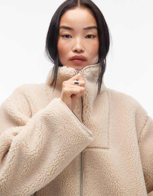 ARKET - Veste oversize en imitation laine et polaire avec col cheminée - Beige clair, 3 de 4