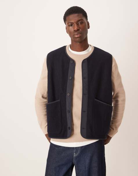 ARKET - Veste sans manches en laine bouillie avec bords contrastants - Bleu marine - view 1