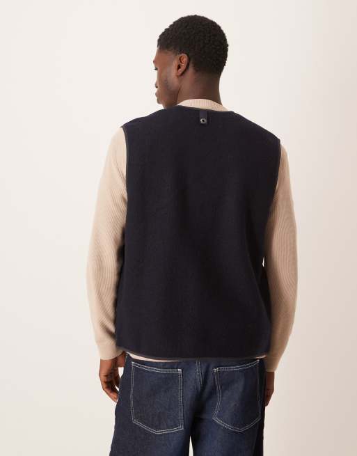 ARKET - Veste sans manches en laine bouillie avec bords contrastants - Bleu marine, 3 de 5