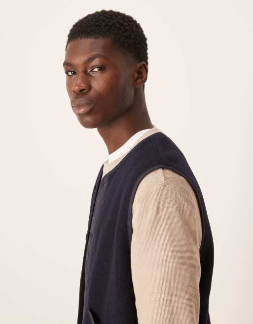 ARKET - Veste sans manches en laine bouillie avec bords contrastants - Bleu marine, 4 de 5
