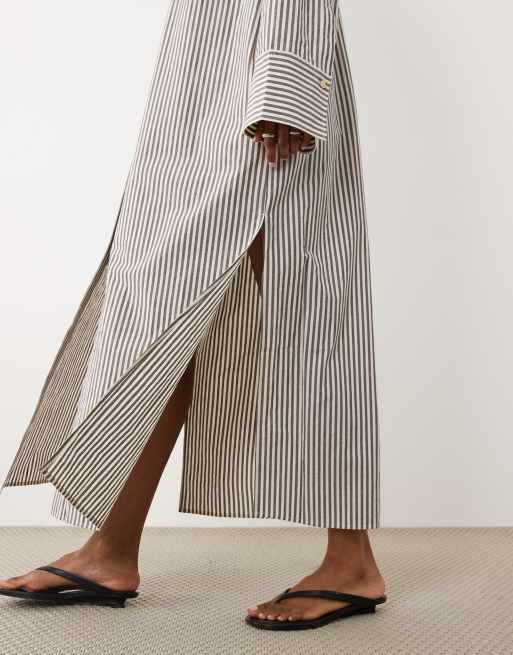 ARKET - Vestido camisero marrón a rayas de algodón puro, 2 de 4