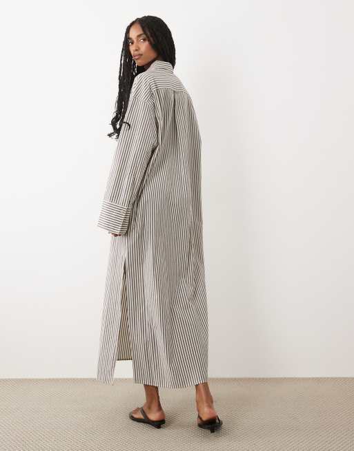 ARKET - Vestido camisero marrón a rayas de algodón puro, 4 de 4