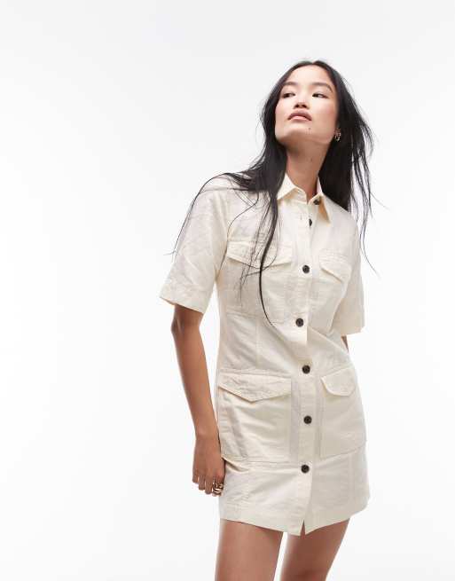 ARKET - Vestito camicia corto color pietra con tasche applicate sul davanti