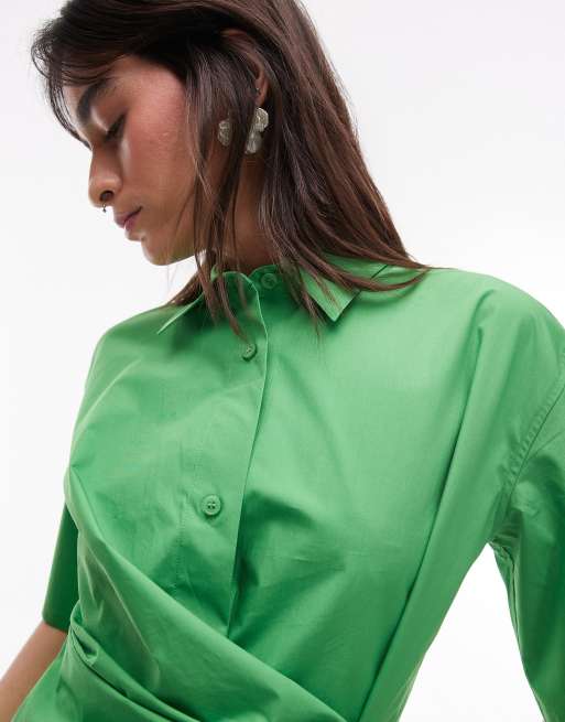 ARKET - Vestito camicia corto in misto cotone verde a portafoglio con bottoni sul davanti, 2 di 4