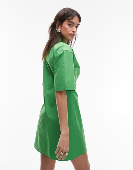 ARKET - Vestito camicia corto in misto cotone verde a portafoglio con bottoni sul davanti, 4 di 4