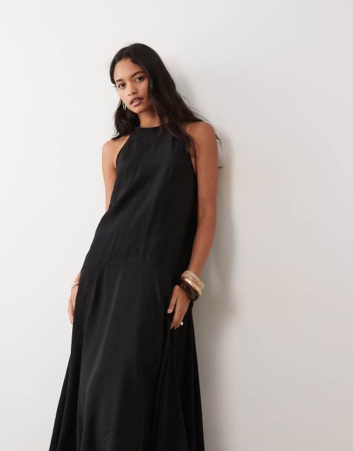 ARKET vestito maxi a vita bassa in puro cotone nero, 4 di 4