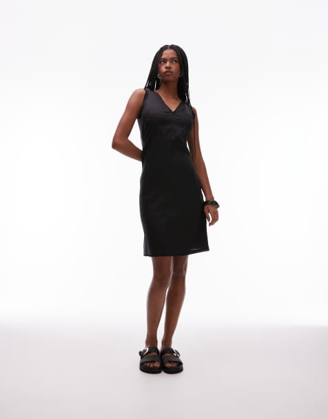 ARKET - Vestito midi a trapezio nero in misto lino con scollo a V e volant - view 1