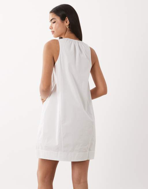 ARKET - Vestito midi voluminoso senza maniche in puro cotone bianco con scollo a V, 2 di 4