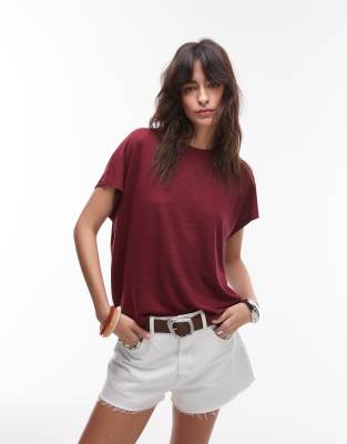 ARKET – Vinröd t-shirt med holkärmar i linnemix - view 1