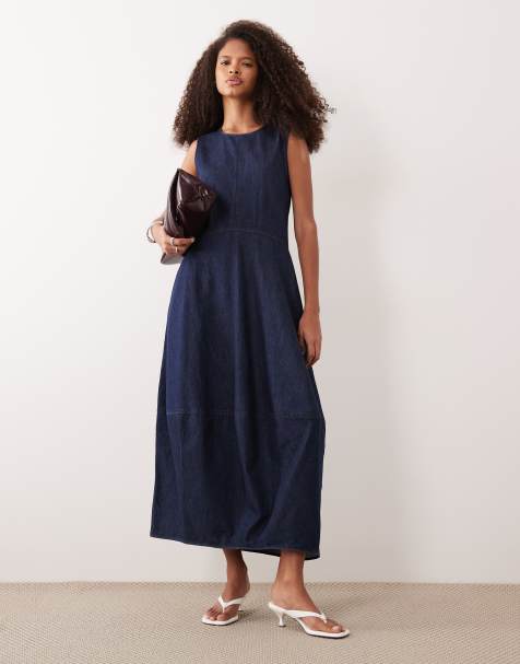 ARKET volume sleeveless denim dress in darkwash blue - view 1