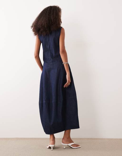 ARKET volume sleeveless denim dress in darkwash blue, 4 of 4