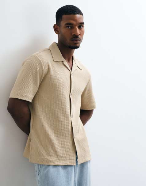 ARKET waffle jersey short sleeve shirt in beige - view 1