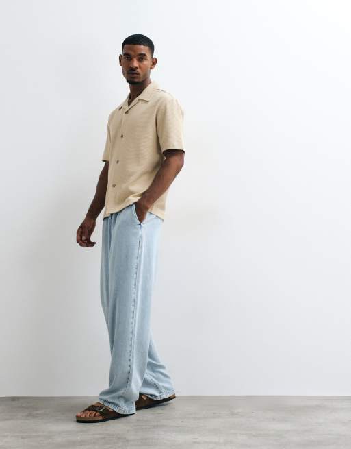 ARKET waffle jersey short sleeve shirt in beige, 2 of 5