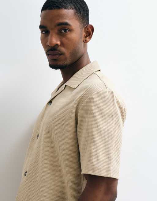 ARKET waffle jersey short sleeve shirt in beige, 5 of 5