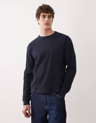 Arket Waffle Long Sleeve T-shirt In Blue