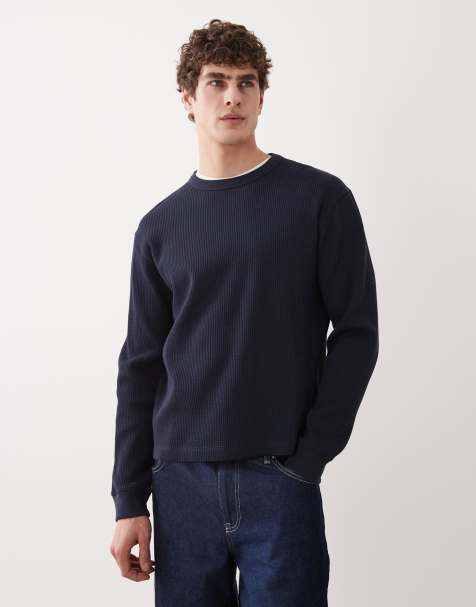 ARKET waffle long sleeve T-shirt in navy blue - view 1