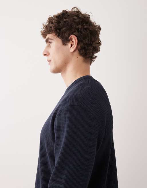 ARKET waffle long sleeve T-shirt in navy blue, 4 of 5