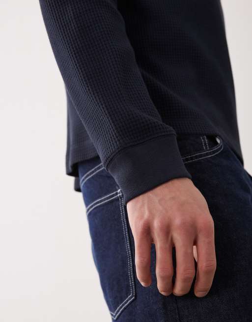 ARKET waffle long sleeve T-shirt in navy blue, 5 of 5