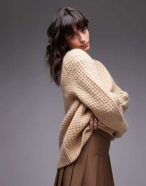 ARKET waffle rib knit oversized sweater in beige - view 1